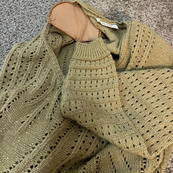 Vintage Cache Metallic Gold Knit V neck Loose Knit Slouchy Sweater - Picture 6 of 12